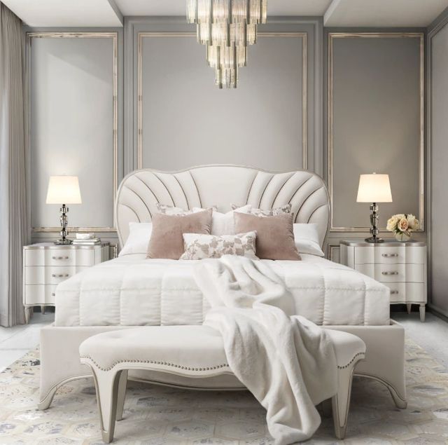 Michael Amini® London Place Creamy Pearl California King Upholstered Panel Bed-1