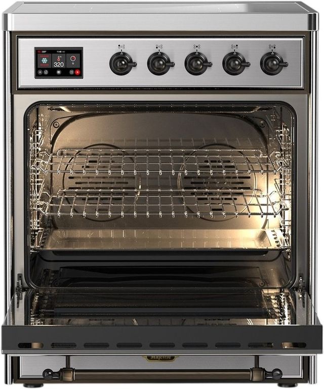 Ilve® Majestic III 30" Stainless Steel Pro Style Induction Range with Solid Door and Burnished Trim-1