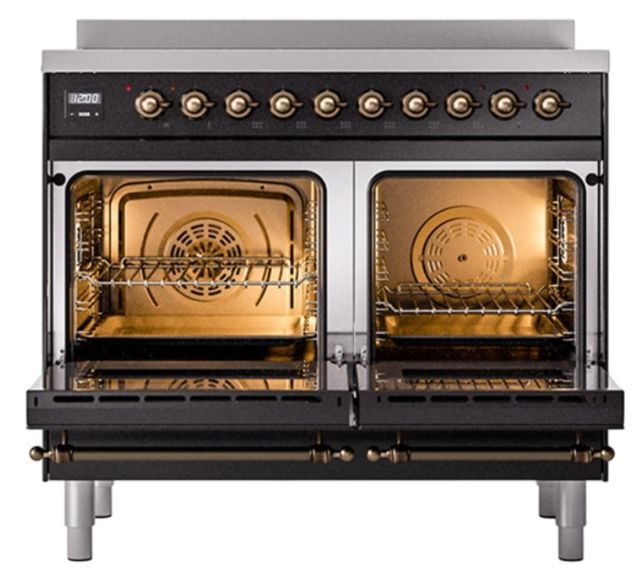 Ilve® Nostalgie II Noblesse 40'' Glossy Black Pro Style Induction Range with Burnished Trim-1