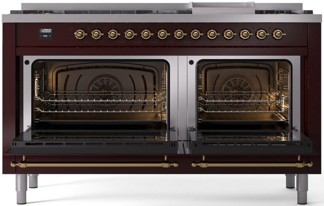 Ilve® Nostalgie II Series 60" Burgundy Pro Style Dual Fuel Range-1