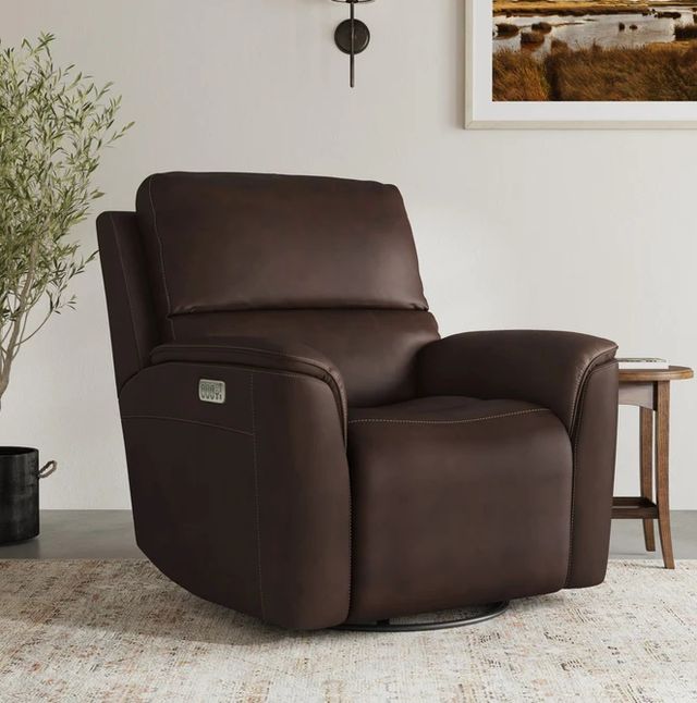 Flexsteel® Henry Burnt Umber Leather Power Swivel Gliding Recliner-2