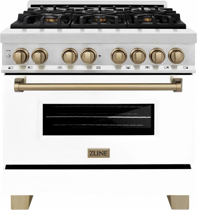 ZLINE Autograph Edition 36" Stainless Steel Pro Style Dual Fuel Range with White Matte Door-0