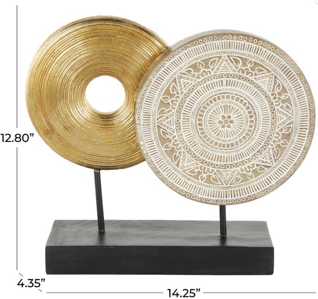 Deco Marche Gold Geometric Sculpture with Black Rectangular Base-3