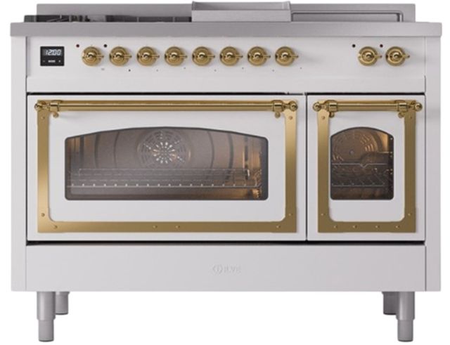 Ilve® Nostalgie II Noblesse 48'' Custom RAL Color Pro Style Dual Fuel Range with Brass Trim-1
