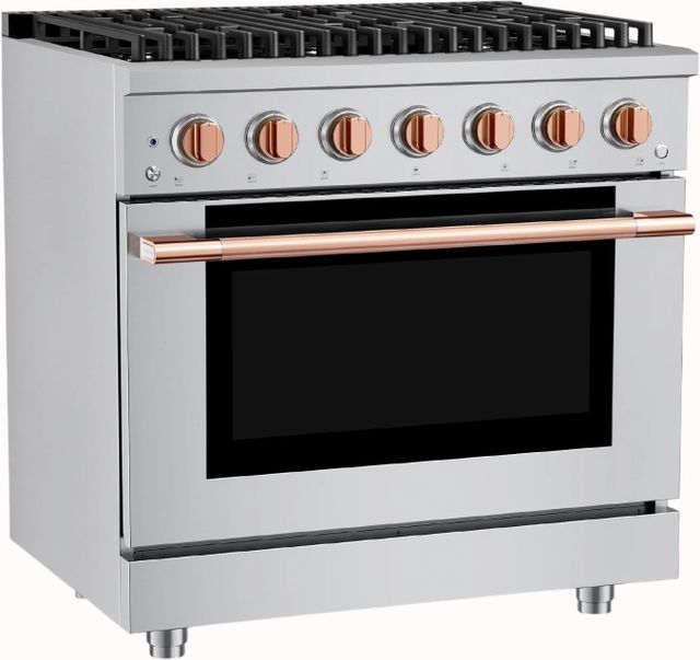 Hauslane HausPro 36" Stainless Steel Pro-Style Dual Fuel Range with Rose Gold Knobs-3