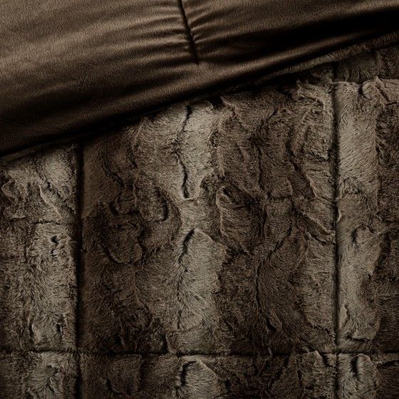 Olliix by Madison Park Zuri Chocolate King Faux Fur Comforter Set-1