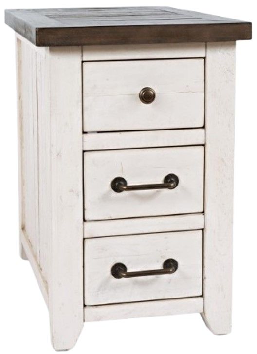Jofran Inc. Madison County Harris Barnwood Power Chairside Table with Vintage White Base-0