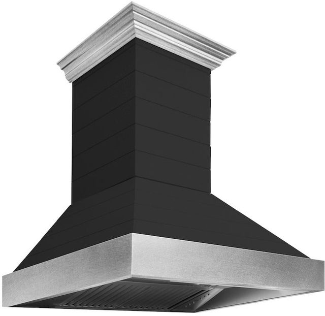 ZLINE 36" Rustic Shiplap Black Wooden Wall Mounted Range Hood with Stainless Steel Accents -3