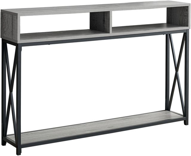 Monarch Specialties Inc. Grey 48"L Open Shelve Hall Console Table with Black Metal Frame-0