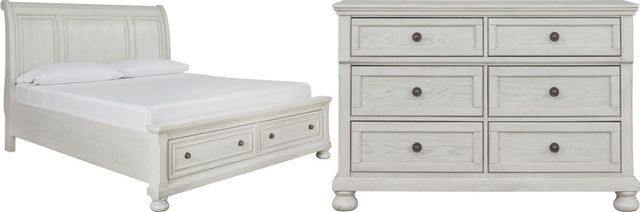 Signature Design by Ashley® Robbinsdale 2-Piece Antique White California King Sleigh Bed Set-0