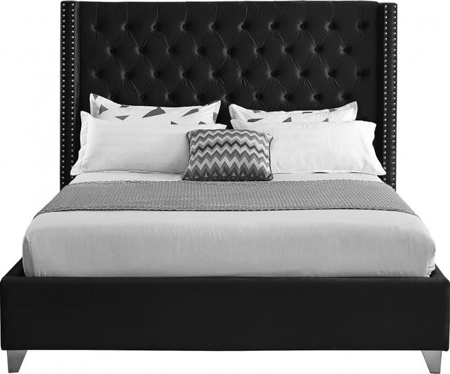 Meridian Furniture Aiden Black Velvet Full Bed-1