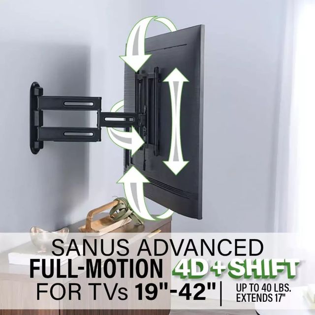 Sanus® Black Advanced Full-Motion 4D® + Shift™ TV Wall Mount for 19"-43" TVs-2