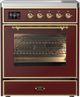 Ilve® Majestic III 30" Burgundy Pro Style Induction Range with Triple Glass Door and Brass Trim-0