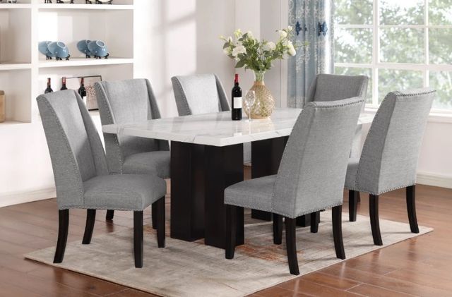 New Classic® Home Furnishings Faust White Faux Marble Top Dining Table with Espresso Base-1