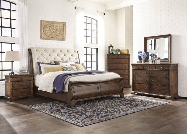 Legacy Classic Dottie Coffee Upholstered Queen Sleigh Bed-1