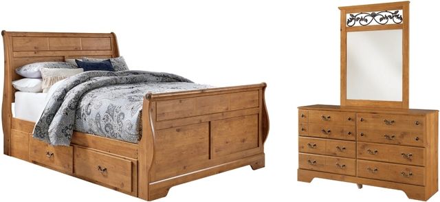 Signature Design by Ashley® Bittersweet 3-Piece Light Brown Queen Sleigh Bed with 2 Storage Drawers with Mirrored Dresser Set-0