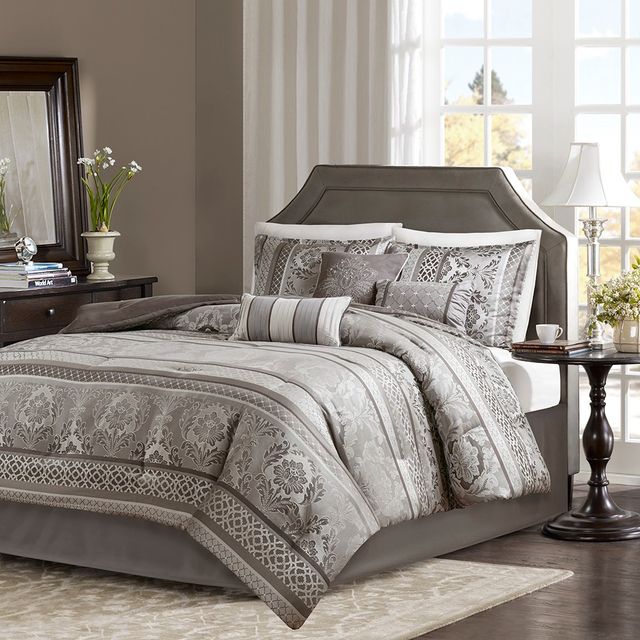 Olliix by Madison Park 7 Piece Grey King Bellagio Jacquard Comforter Set-0