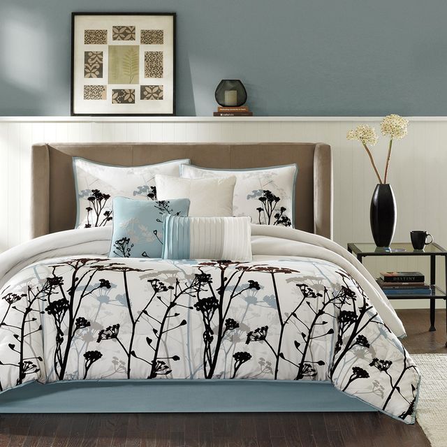 Olliix by Madison Park Matilda 7 Piece Blue Queen Comforter Set-4