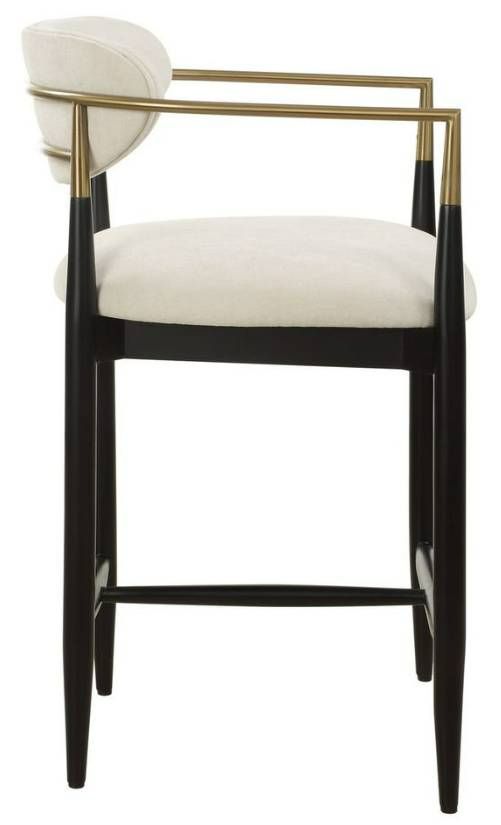 Uttermost® Moxie Matte Black/Off-White Counter Stool with Brushed Brass Accent-4