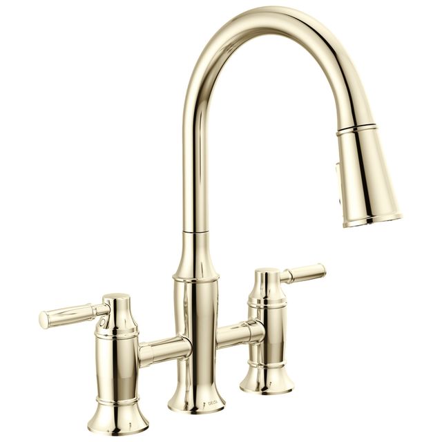 Delta Renaldi® Lumicoat® Polished Nickel Two Handle Bridge Kitchen Faucet-0