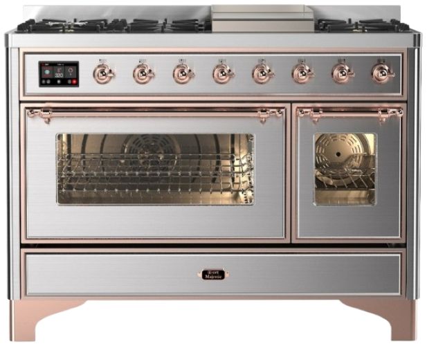 Ilve® Majestic III 48" Stainless Steel Pro Style Dual Fuel Natural Gas Range with Griddle and Copper Trim-0