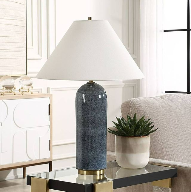 Uttermost® Mayetta Deep Blue Ceramic Table Lamp with Antique Brass Accents-2