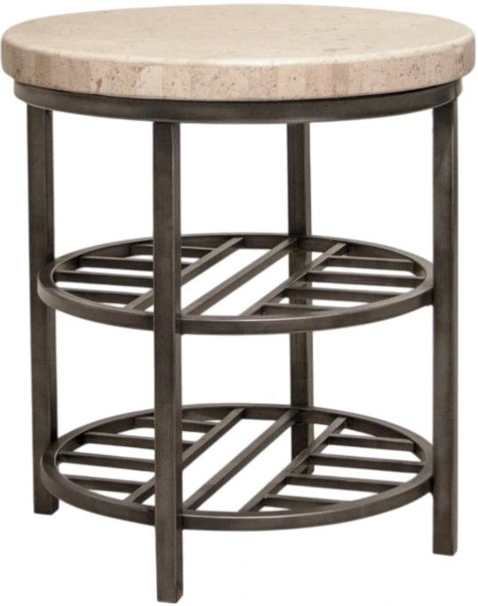 Riverside Furniture Capri Alabaster Travertine Round Side Table with Black Base-0