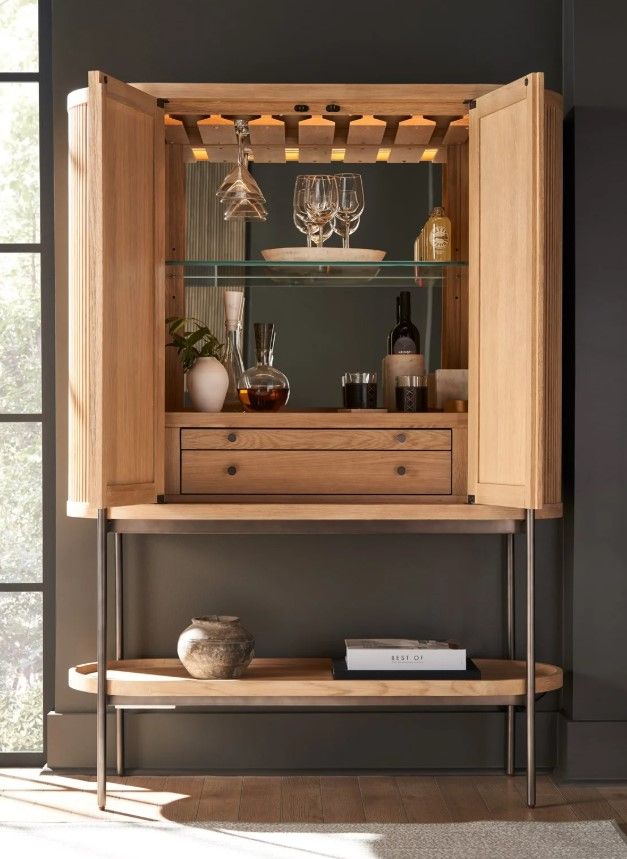 Universal Explore Home™ New Modern Linnea Aged Satin Pewter/Natural Oak Bar Cabinet-1