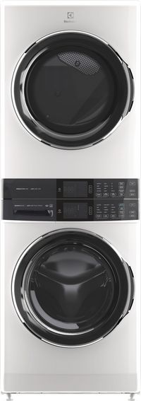 Front view of the Electrolux 600 Series 4.5 Cu. Ft. Washer, 8.0 Cu. Ft. Electric Dryer White Stack Laundry