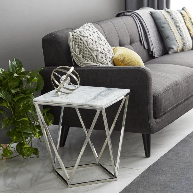 Deco Marche Silver Side End Accent Table with Silver Base-2