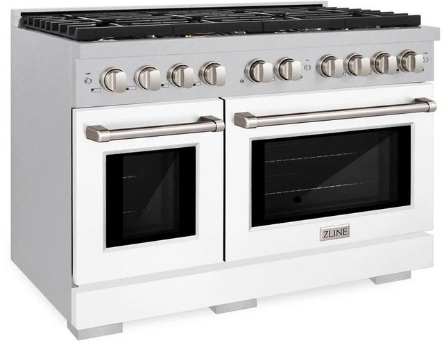 ZLINE Paramount 48" Satin Stainless Steel Pro Style Dual Fuel Range with White Matte Door-2