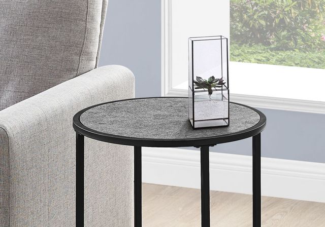 Monarch Specialties Inc. 24"H Grey Stone Look Accent Table with Black Metal Base-2