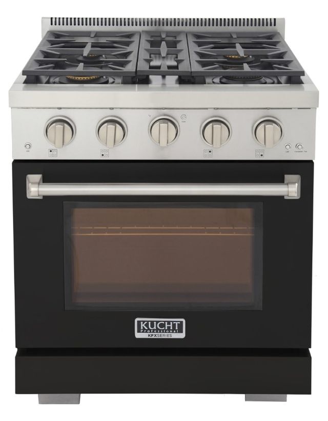 Kucht Professional KFX Series 30" Stainless Steel Pro Style Natural Gas Range with Black Door and True Simmer Burners-1