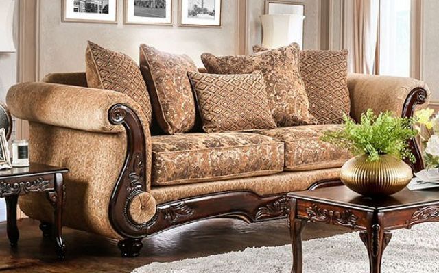 Furniture of America® Nicanor 2-Piece Tan/Gold Sofa and Loveseat-1