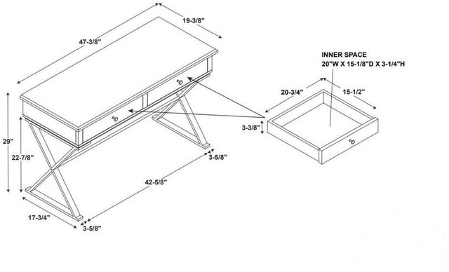 Linon Emma Blue/Gold Campaign Writing Desk-3