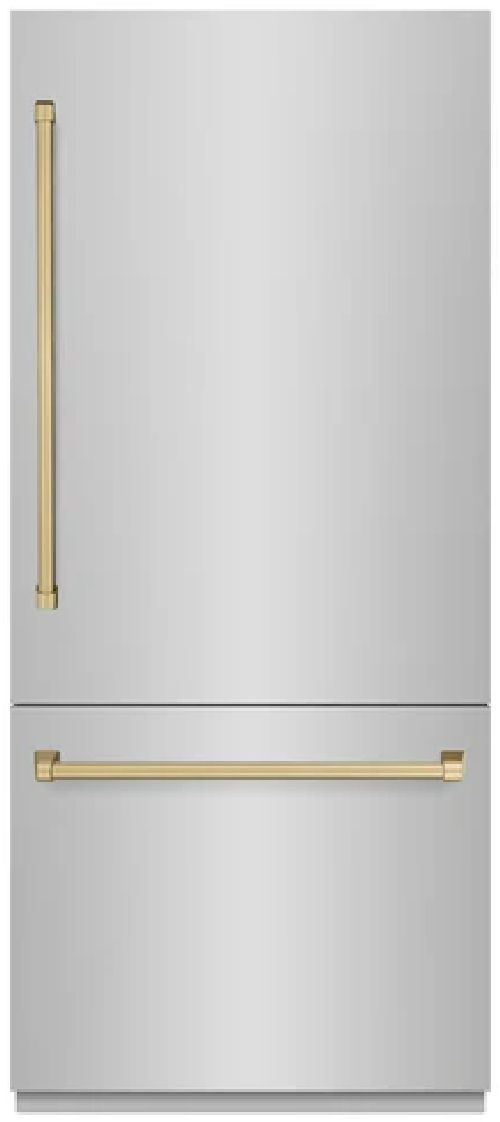 ZLINE Autograph Edition 36" 19.8 Cu. Ft. Stainless Steel Built-In Bottom Freezer Refrigerator with Graphite Gray Interior and Champagne Bronze Accents-0