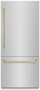 ZLINE Autograph Edition 36" 19.8 Cu. Ft. Stainless Steel Built-In Bottom Freezer Refrigerator with Graphite Gray Interior and Champagne Bronze Accents-0
