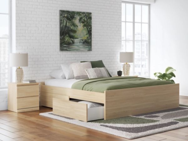 Modern platform bed frame in a contemporary bedroom Modern platform bed frame in a contemporary bedroom