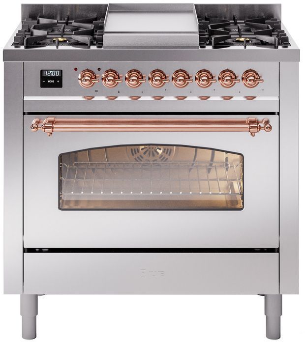 Ilve® Nostalgie II Series 36" Stainless Steel Pro Style Dual Fuel Range-0