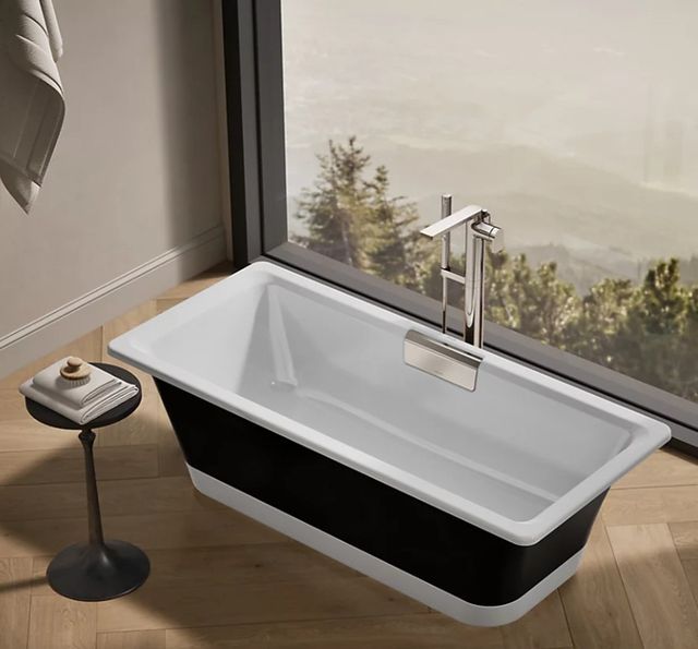 KOHLER® Volute® Black Rectangular 63" x 28.38" Freestanding Bath with White Base-4