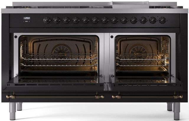 Ilve® Nostalgie II Series 60" Glossy Black Pro Style Dual Fuel Range-1