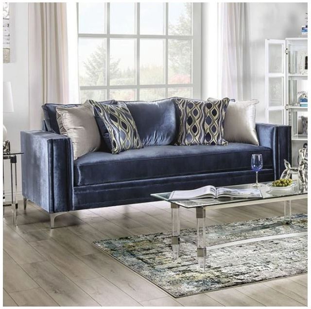 Furniture of America® Jodie Satin Blue Sofa-0