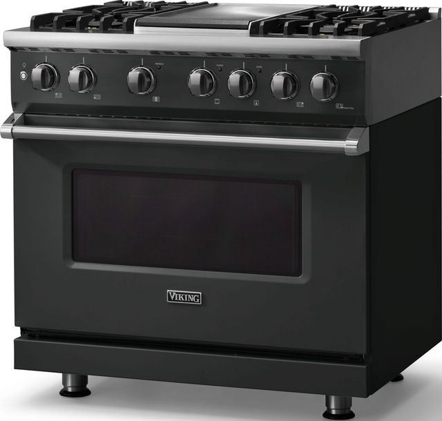 Viking® 5 Series 36" Antique Bronze Pro Style Dual Fuel (LP) Range with Polished Chrome Trim-3
