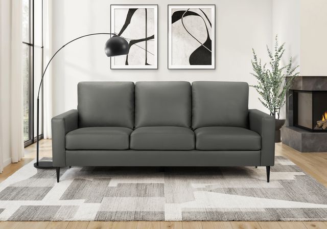 Monarch Specialties Inc. Dark Grey 75" Faux Leather Sofa with Black Metal Legs-1