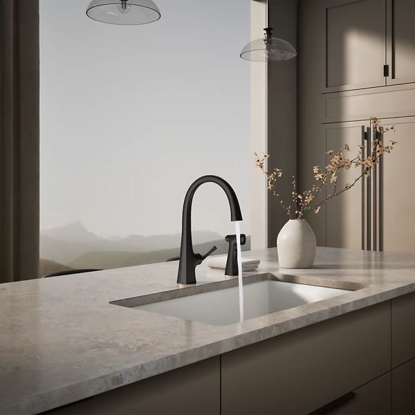 KOHLER® Graze® Matte Black Single-Handle Kitchen Sink Faucet with 2-Function Side Sprayer-2