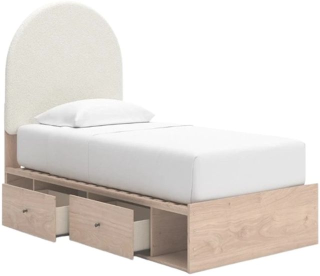 Signature Design by Ashley® Arloster Tan/White Twin Upholstered Panel Bed with 2-Drawer Storage-2