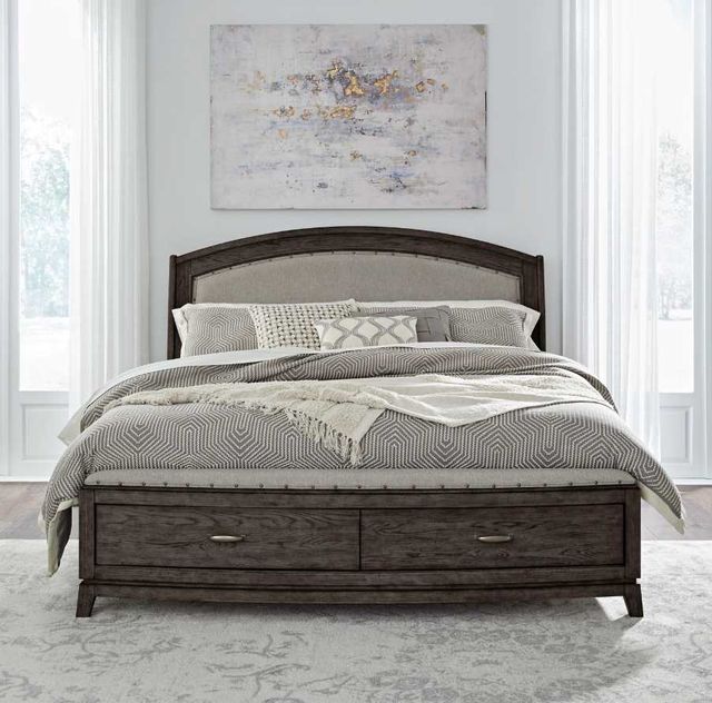 Liberty Furniture Avalon Coffee Bean/Oatmeal Upholstered Queen Panel Storage Bed-1