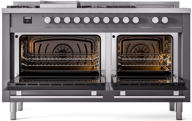 Ilve® Professional Plus II 60" Graphite Matte Pro Style Dual Fuel Range-1