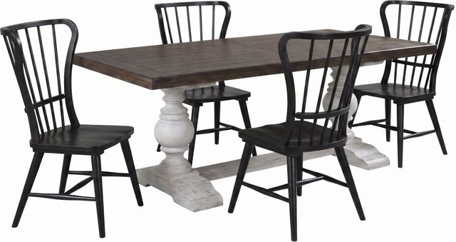Liberty Furniture River Place 5-Piece Riverstone White/Tobacco Dining Trestle Table Set-0