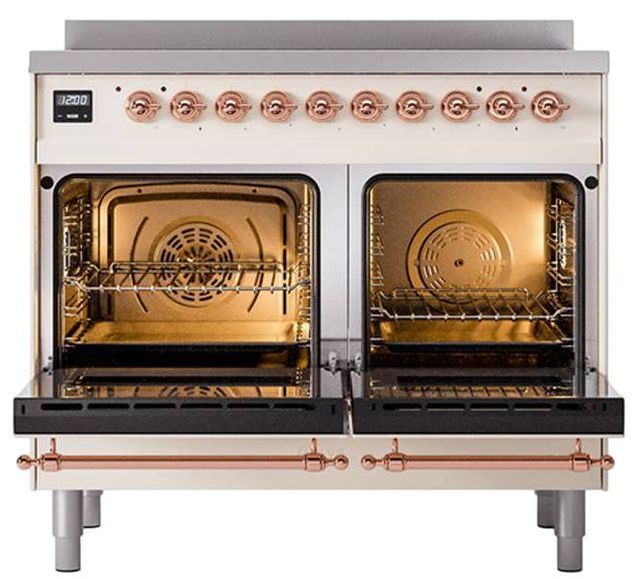 Ilve® Nostalgie II Noblesse 40'' Antique White Pro Style Induction Range with Copper Trim-2
